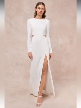 Going for the Wow White Long Sleeve Cutout Bridal Dress